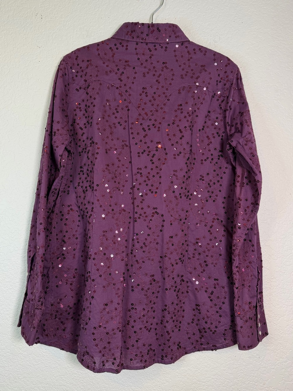 Ariat Deep Purple Sequin Embroidered Western Pearl-Snap Down Shirt, Size L - Picture 2 of 7